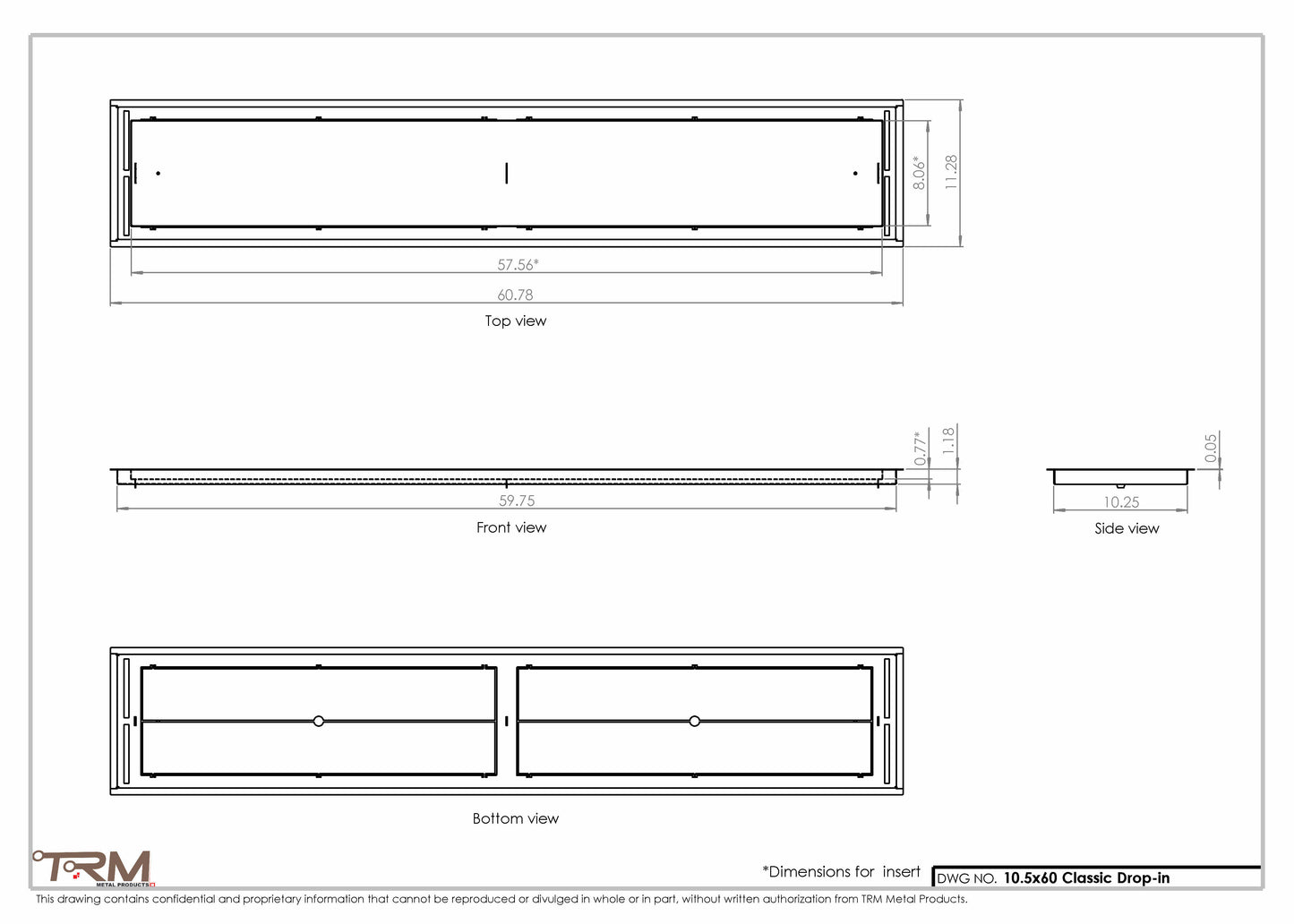 10.5x60 - Classic Drop-in Air Vent, Flush Floor-Matching, All Metal, Floor Vent Cover - TRM Metal  60x10.5