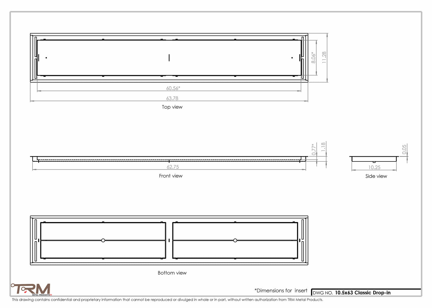 10.5x63 - Classic Drop-in Air Vent, Flush Floor-Matching, All Metal, Floor Vent Cover - TRM Metal  63x10.5