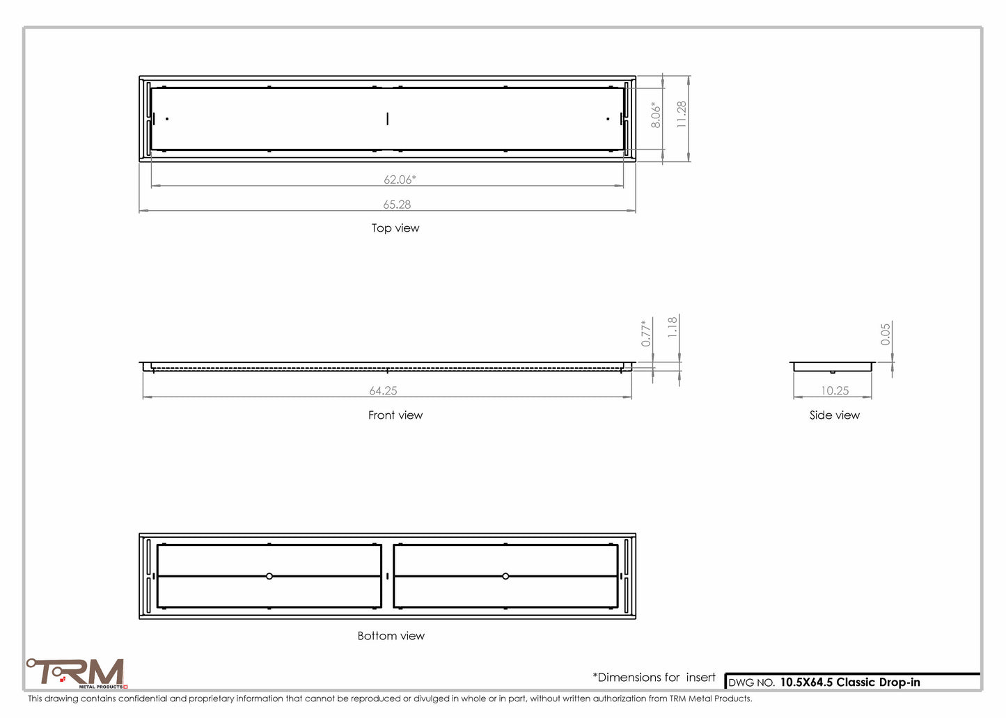 10.5x64.5 - Classic Drop-in Air Vent, Flush Floor-Matching, All Metal, Floor Vent Cover - TRM Metal  64.5x10.5
