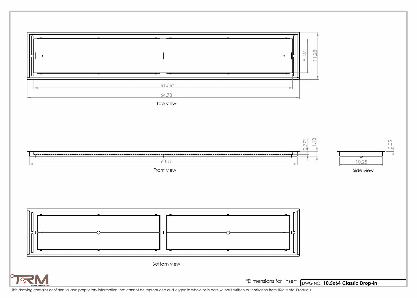 10.5x64 - Classic Drop-in Air Vent, Flush Floor-Matching, All Metal, Floor Vent Cover - TRM Metal  64x10.5