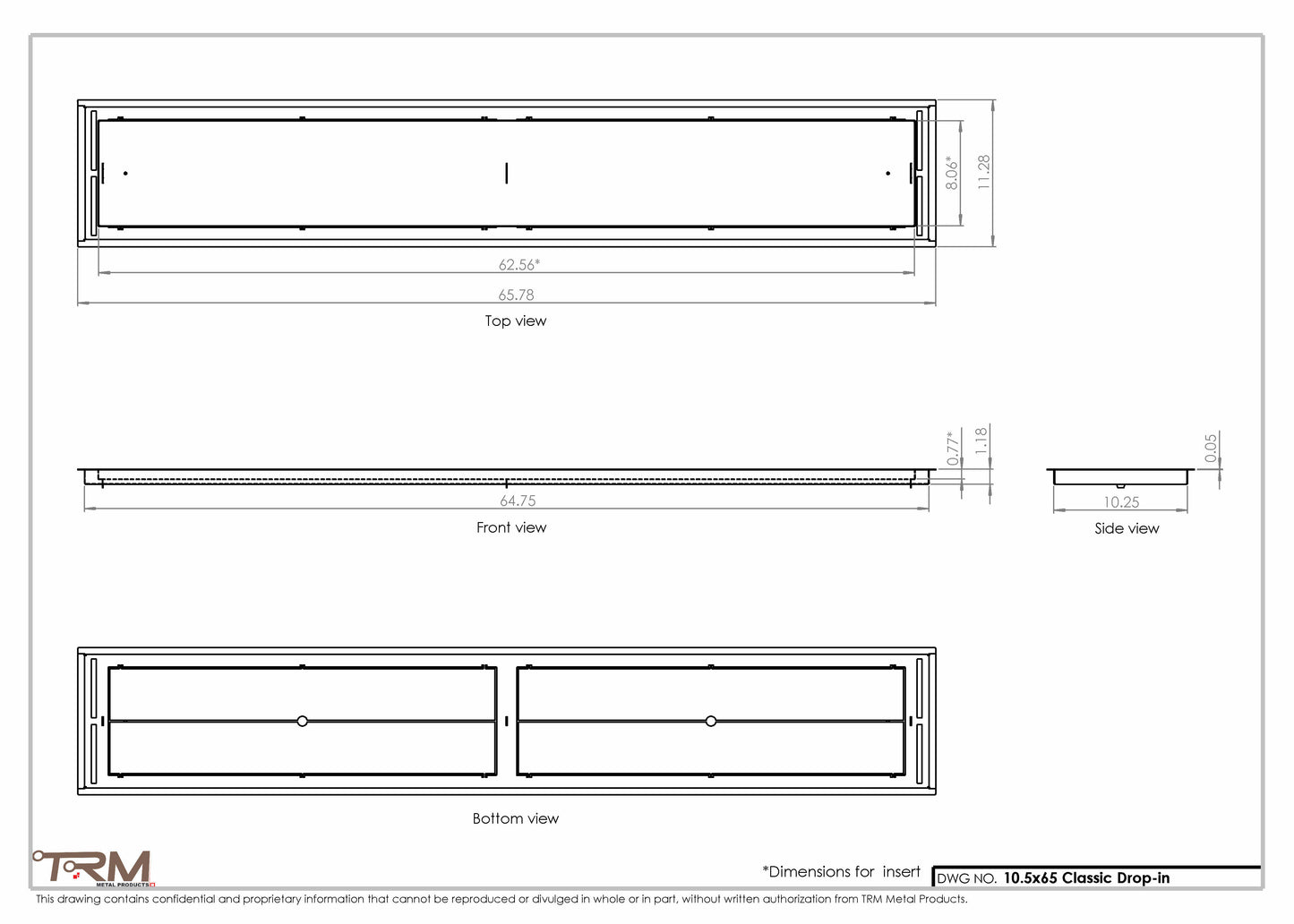 10.5x65 - Classic Drop-in Air Vent, Flush Floor-Matching, All Metal, Floor Vent Cover - TRM Metal  65x10.5