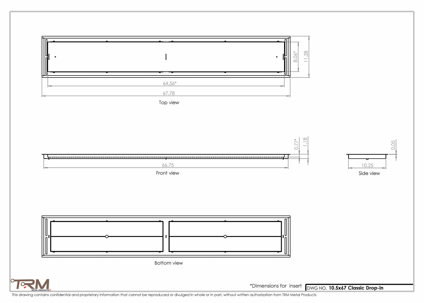 10.5x67 - Classic Drop-in Air Vent, Flush Floor-Matching, All Metal, Floor Vent Cover - TRM Metal  67x10.5