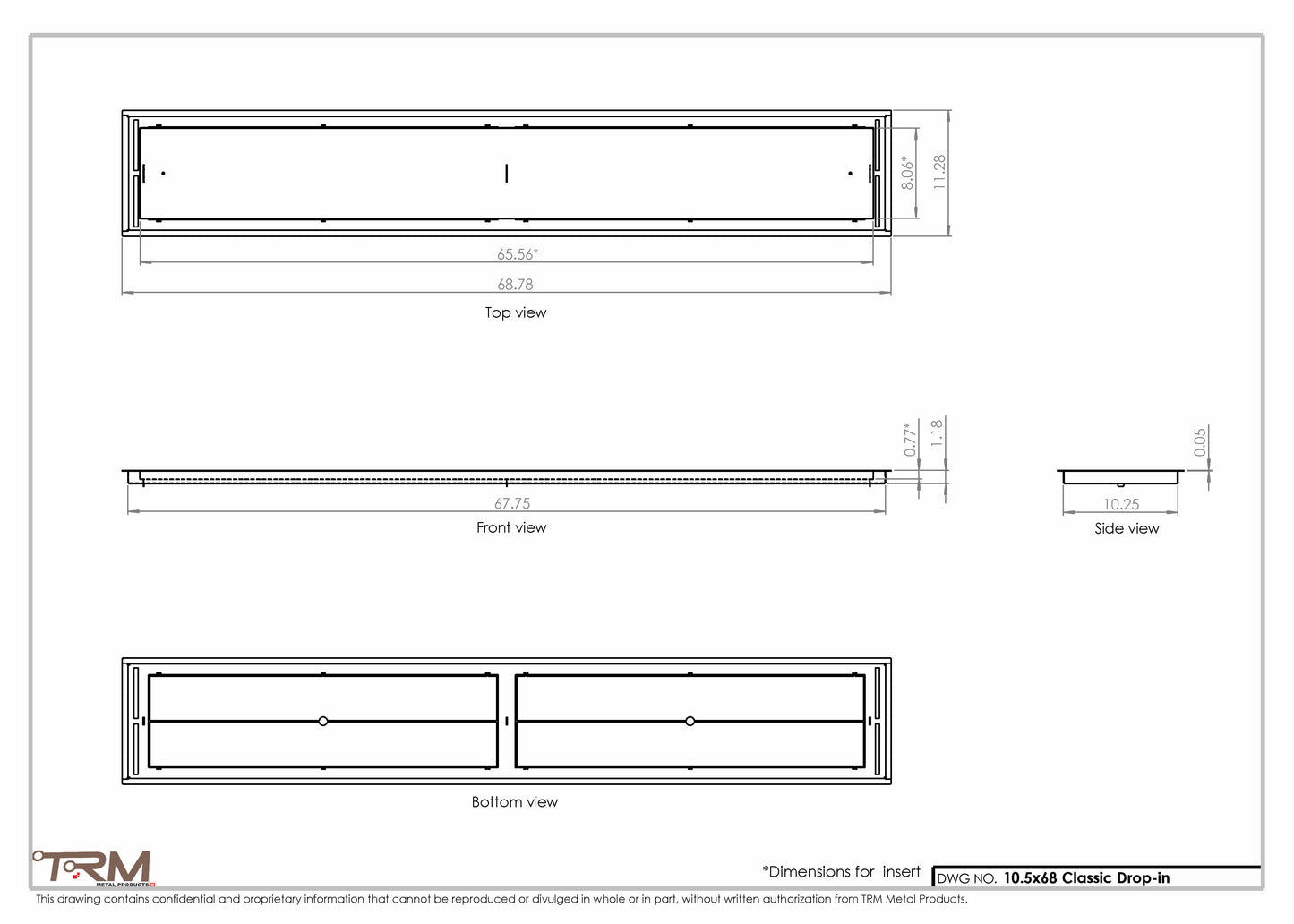 10.5x68 - Classic Drop-in Air Vent, Flush Floor-Matching, All Metal, Floor Vent Cover - TRM Metal  68x10.5