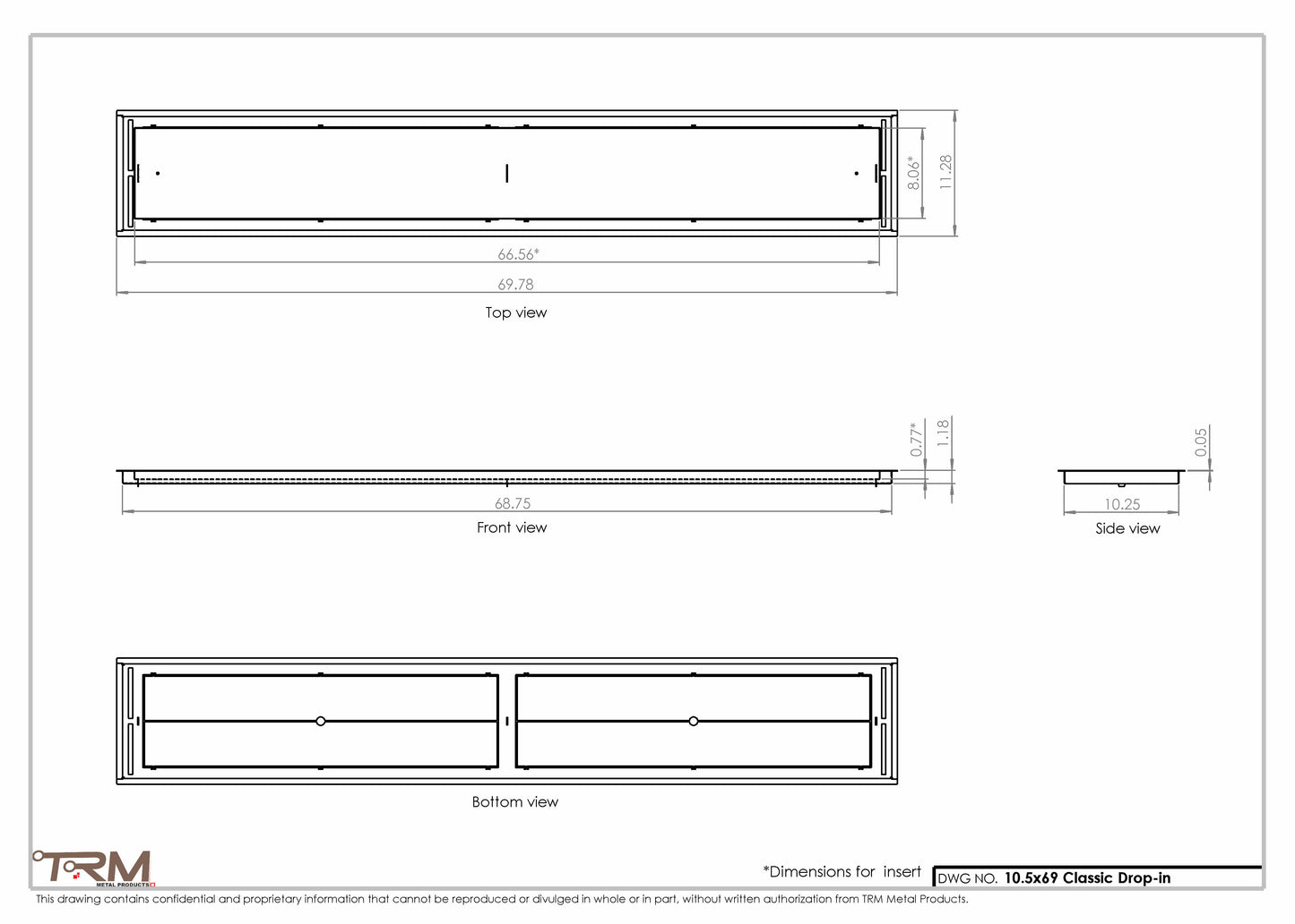 10.5x69 - Classic Drop-in Air Vent, Flush Floor-Matching, All Metal, Floor Vent Cover - TRM Metal  69x10.5