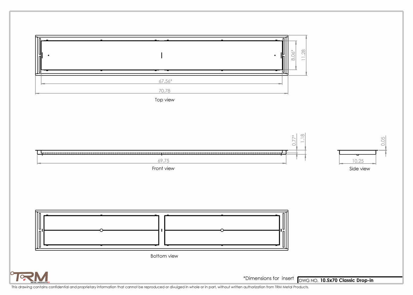 10.5x70 - Classic Drop-in Air Vent, Flush Floor-Matching, All Metal, Floor Vent Cover - TRM Metal  70x10.5