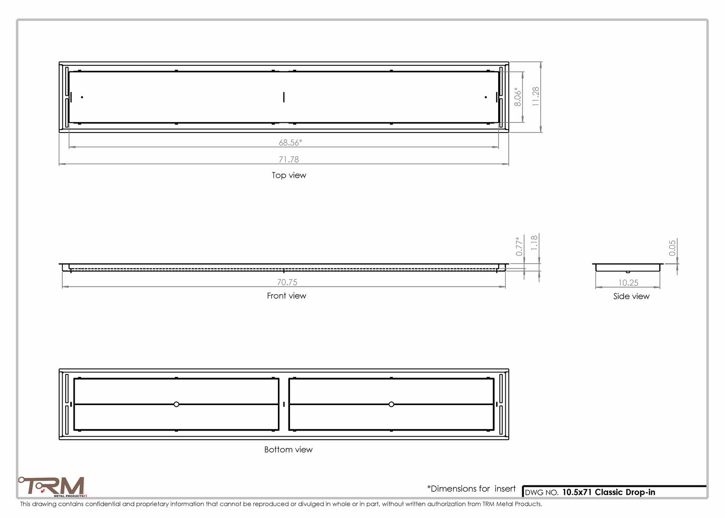 10.5x71 - Classic Drop-in Air Vent, Flush Floor-Matching, All Metal, Floor Vent Cover - TRM Metal  71x10.5