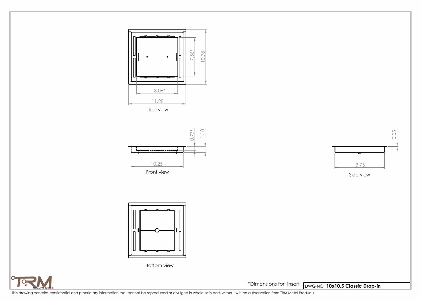 10x10.5 - Classic Drop-in Air Vent, Flush Floor-Matching, All Metal, Floor Vent Cover - TRM Metal  10.5x10