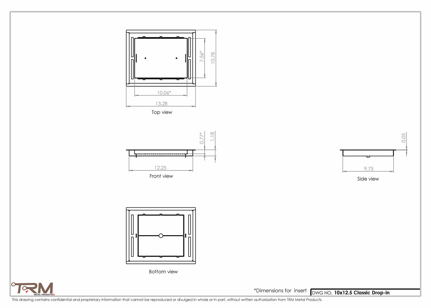 10x12.5 - Classic Drop-in Air Vent, Flush Floor-Matching, All Metal, Floor Vent Cover - TRM Metal  12.5x10