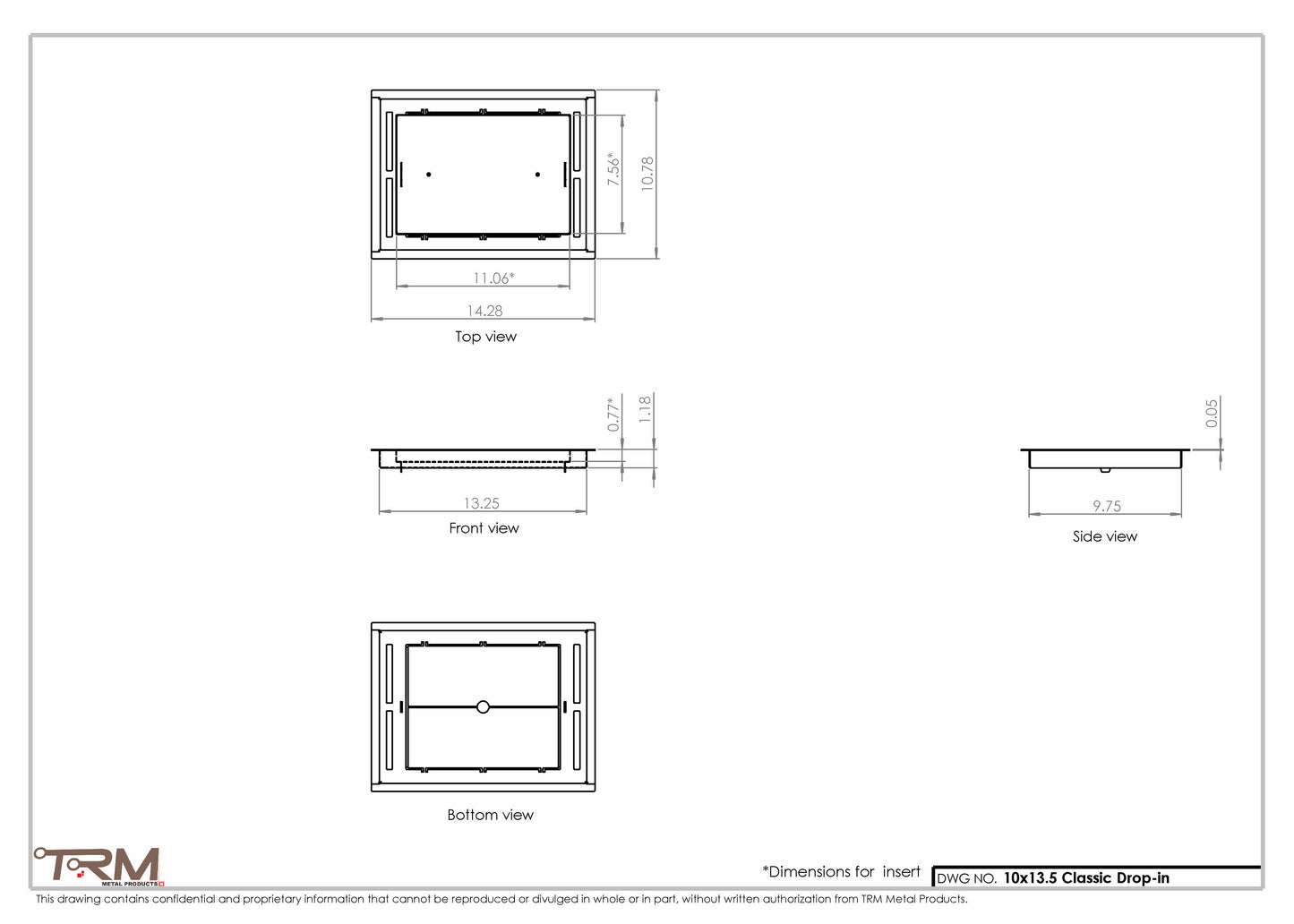10x13.5 - Classic Drop-in Air Vent, Flush Floor-Matching, All Metal, Floor Vent Cover - TRM Metal  13.5x10
