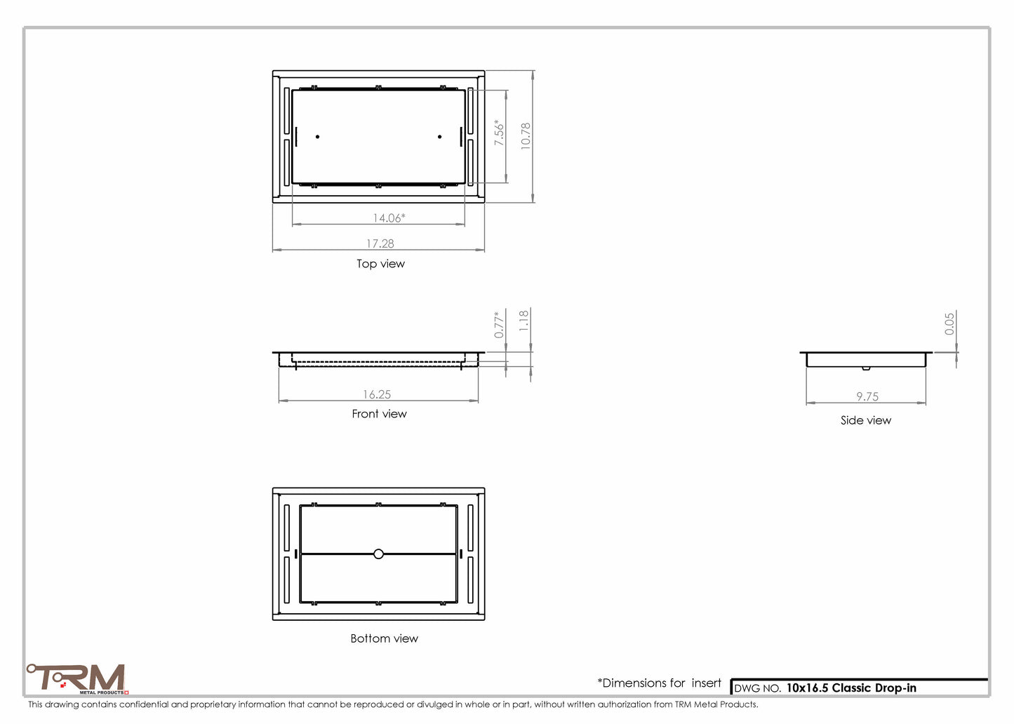 10x16.5 - Classic Drop-in Air Vent, Flush Floor-Matching, All Metal, Floor Vent Cover - TRM Metal  16.5x10