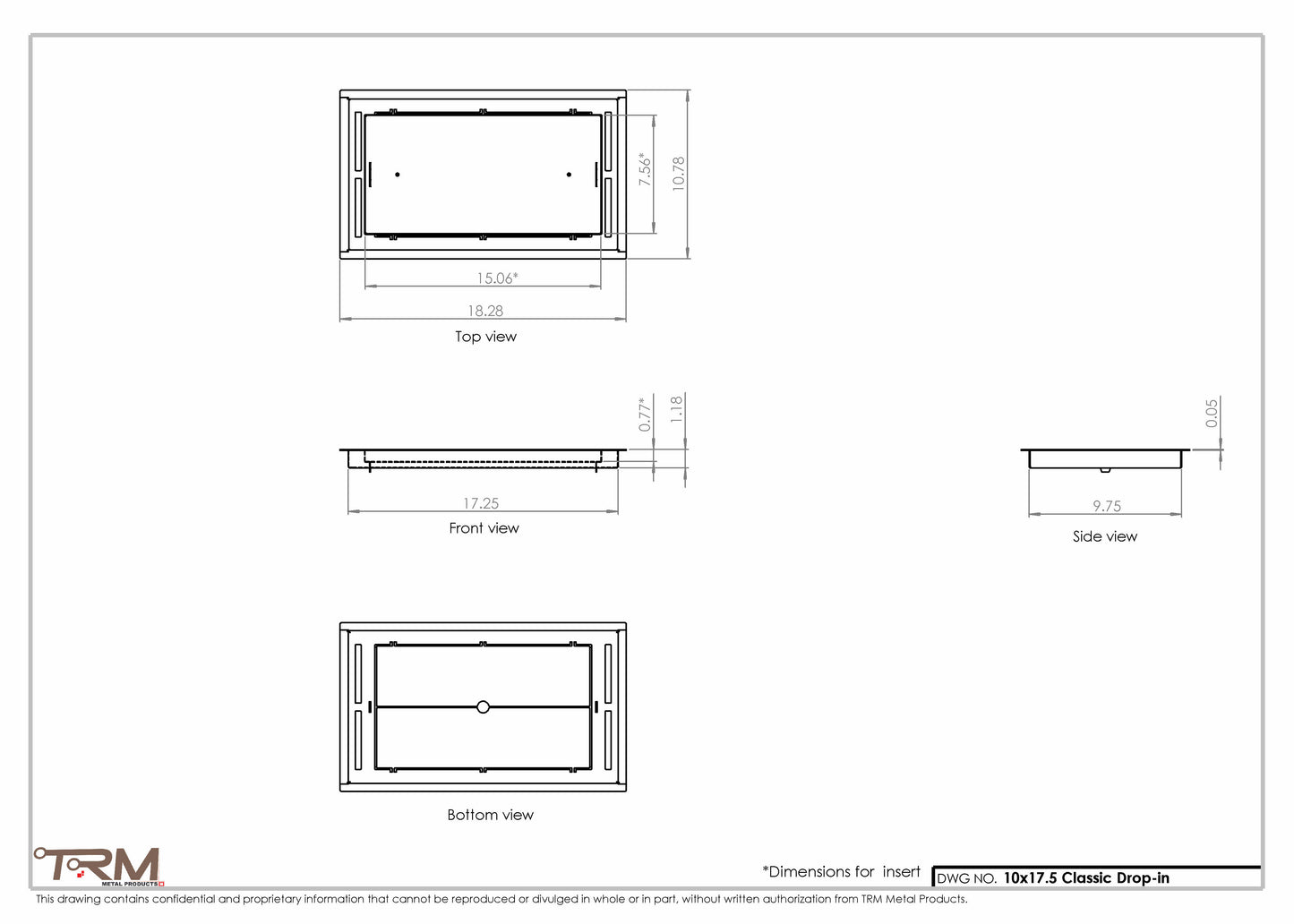 10x18.5 - Classic Drop-in Air Vent, Flush Floor-Matching, All Metal, Floor Vent Cover - TRM Metal  18.5x10