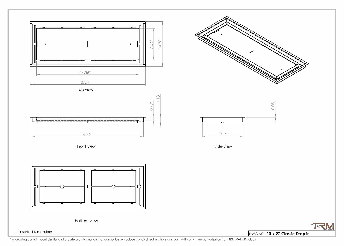 10x27 Classic Drop-in Air Vent, Flush Floor-Matching, All Metal, Floor Vent Cover 27x10