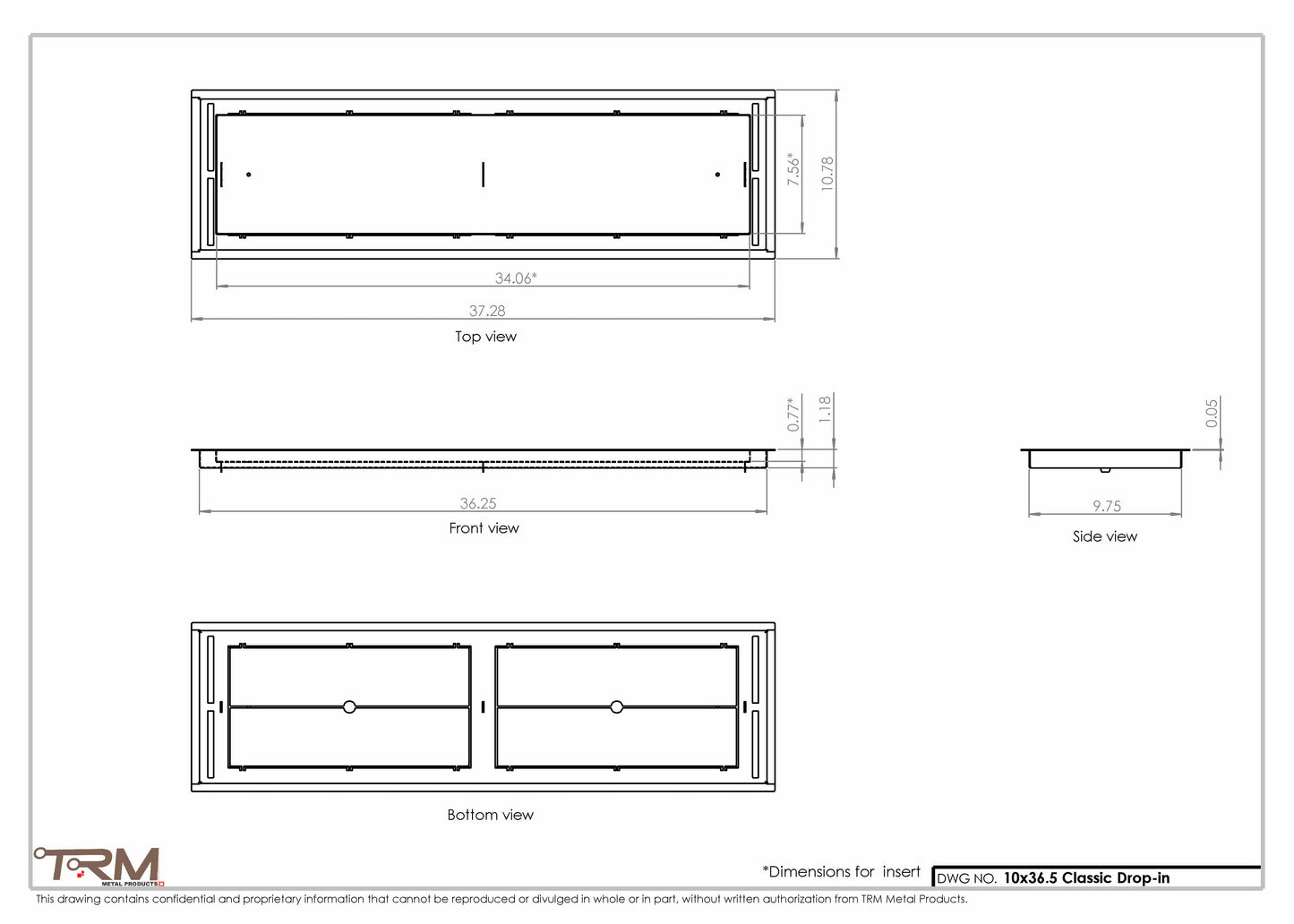 10x36.5 - Classic Drop-in Air Vent, Flush Floor-Matching, All Metal, Floor Vent Cover - TRM Metal  36.5x10