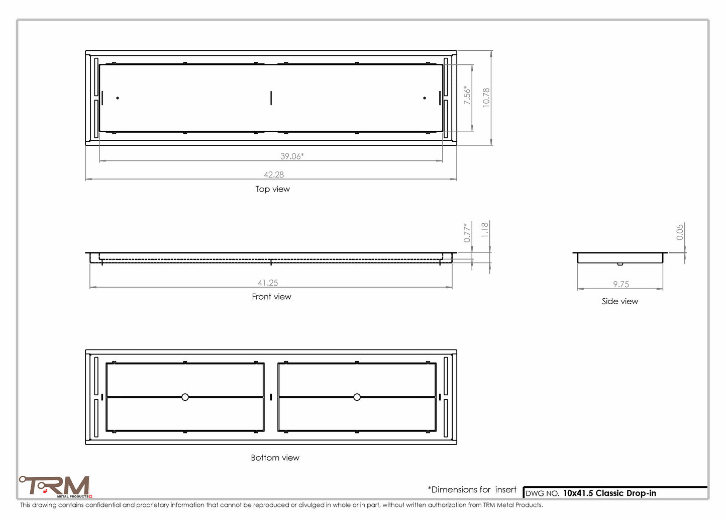 10x41.5 - Classic Drop-in Air Vent, Flush Floor-Matching, All Metal, Floor Vent Cover - TRM Metal  41.5x10