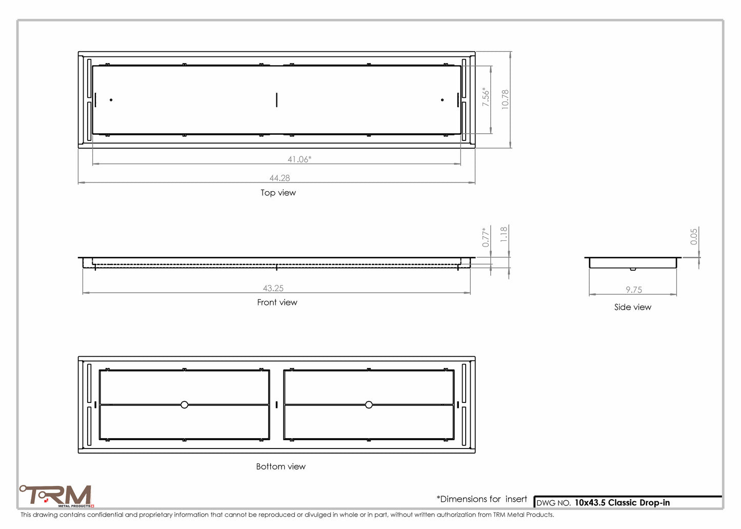 10x43.5 - Classic Drop-in Air Vent, Flush Floor-Matching, All Metal, Floor Vent Cover - TRM Metal  43.5x10