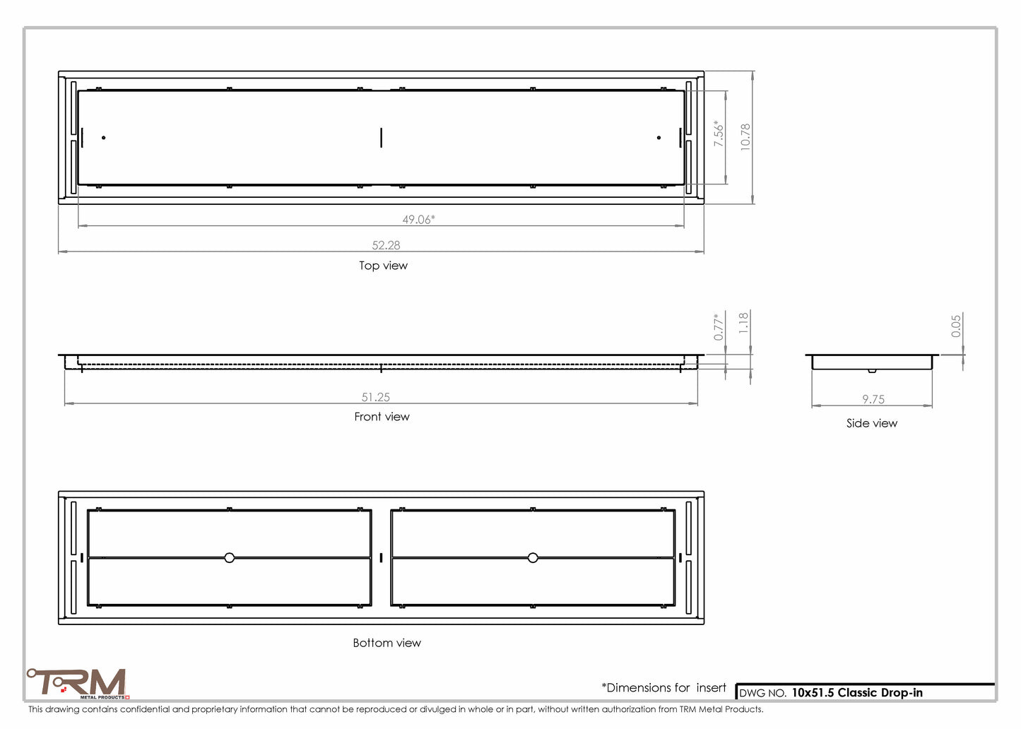 10x51.5 - Classic Drop-in Air Vent, Flush Floor-Matching, All Metal, Floor Vent Cover - TRM Metal  51.5x10