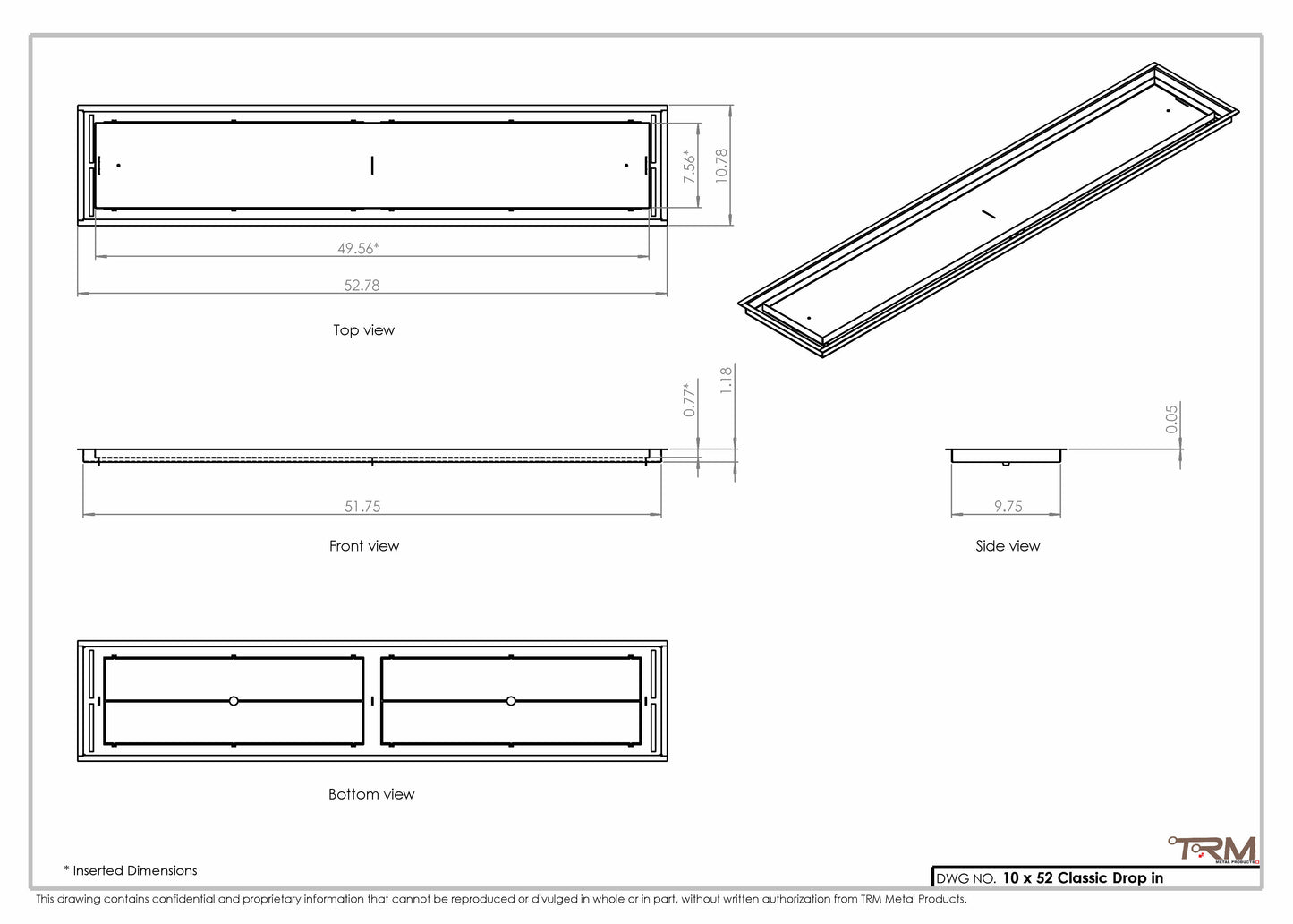 10x52 Classic Drop-in Air Vent, Flush Floor-Matching, All Metal, Floor Vent Cover 52x10