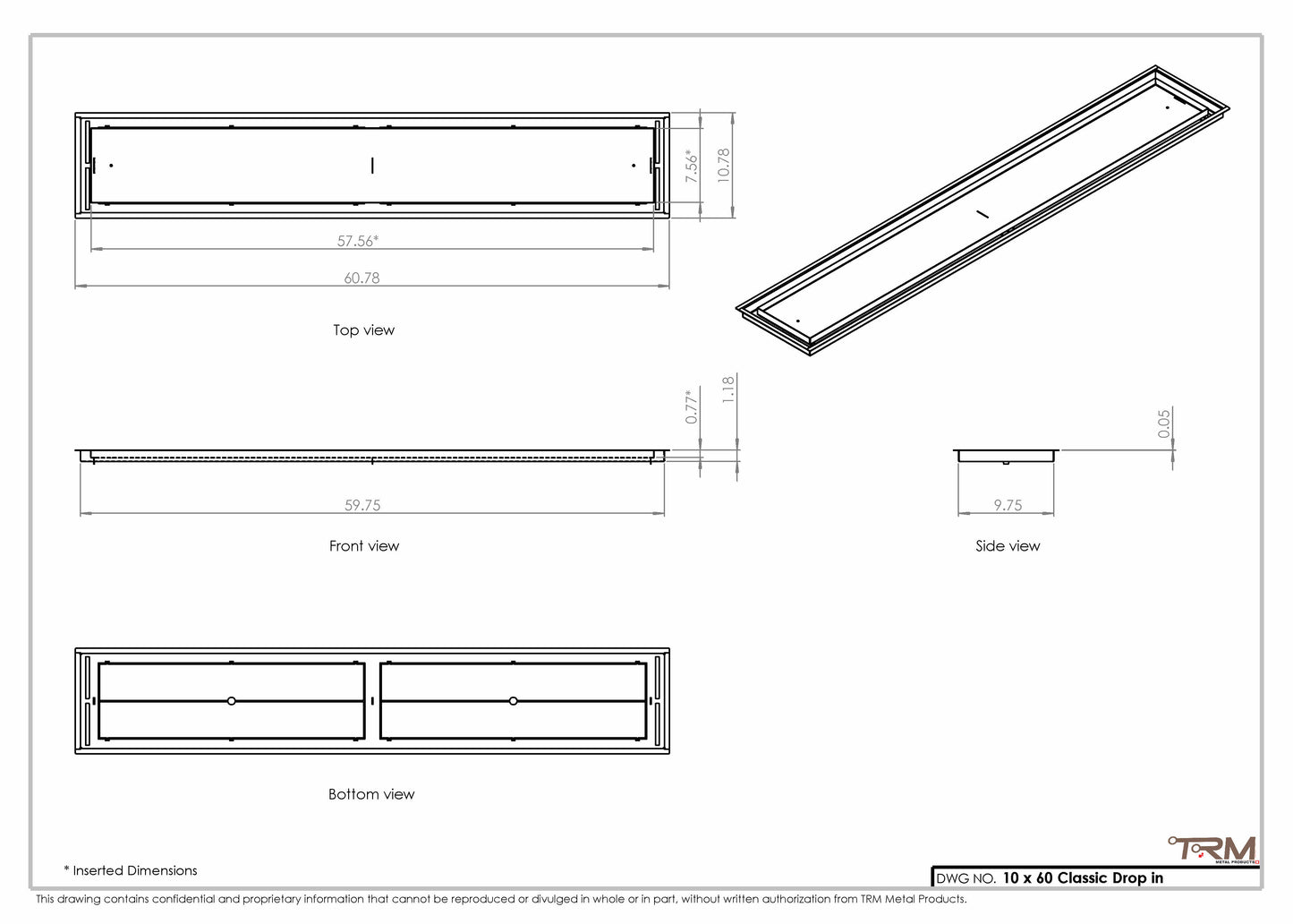 10x60 Classic Drop-in Air Vent, Flush Floor-Matching, All Metal, Floor Vent Cover 60x10