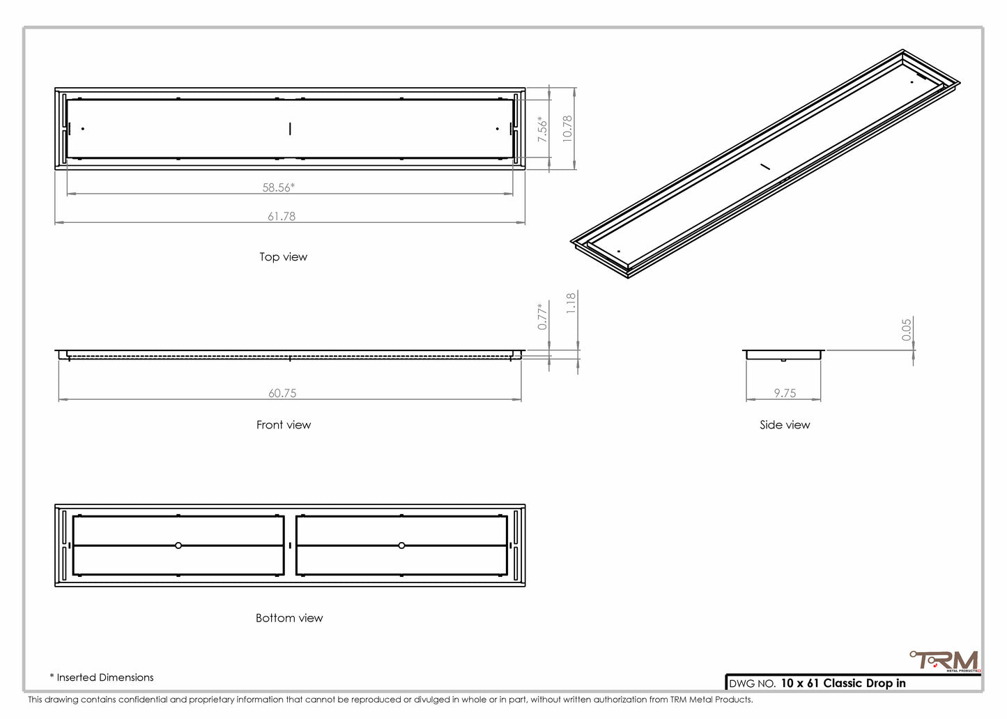 10x61 Classic Drop-in Air Vent, Flush Floor-Matching, All Metal, Floor Vent Cover 61x10