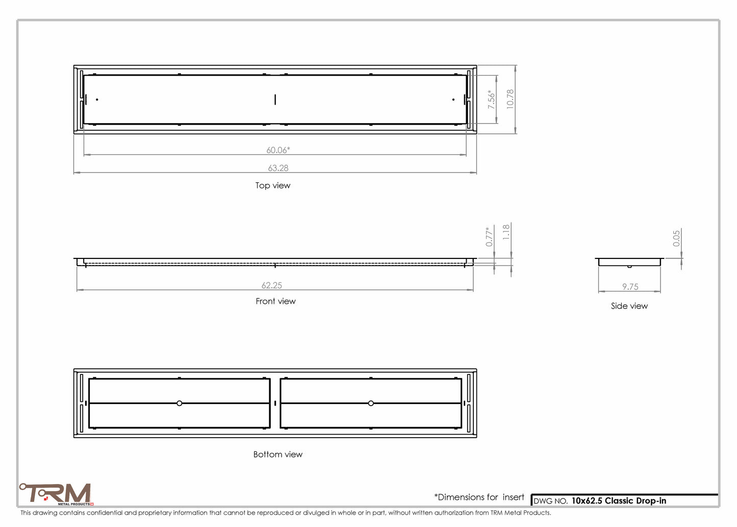 10x62.5 - Classic Drop-in Air Vent, Flush Floor-Matching, All Metal, Floor Vent Cover - TRM Metal  62.5x10
