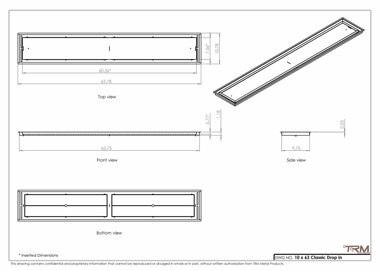 10x63 Classic Drop-in Air Vent, Flush Floor-Matching, All Metal, Floor Vent Cover 63x10