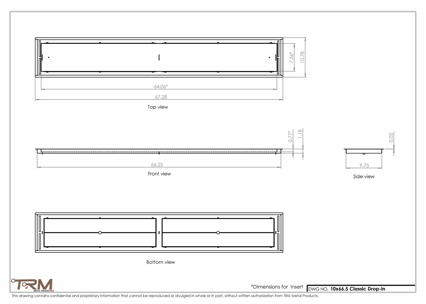 10x66.5 - Classic Drop-in Air Vent, Flush Floor-Matching, All Metal, Floor Vent Cover - TRM Metal  66.5x10