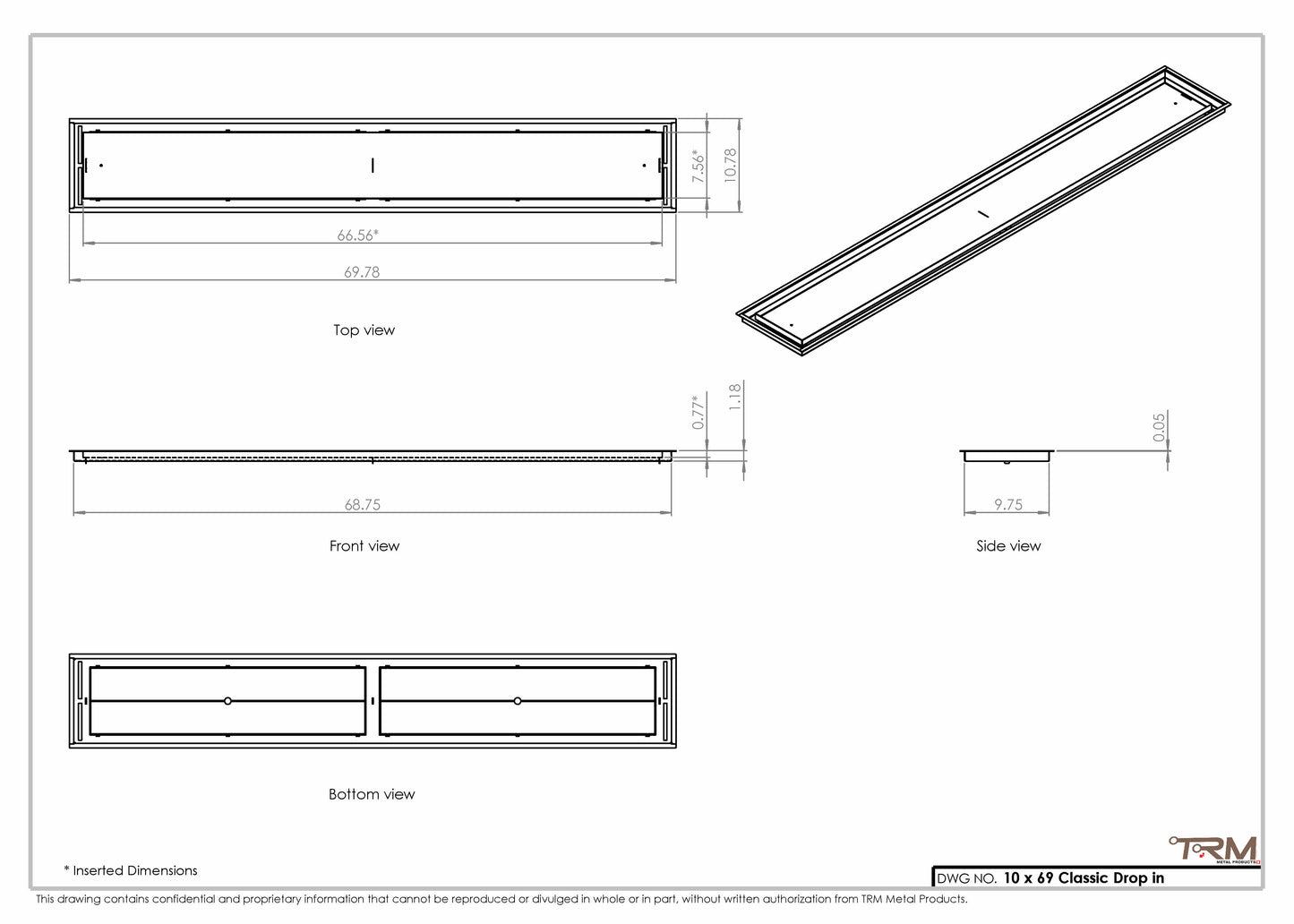 10x69 Classic Drop-in Air Vent, Flush Floor-Matching, All Metal, Floor Vent Cover 69x10