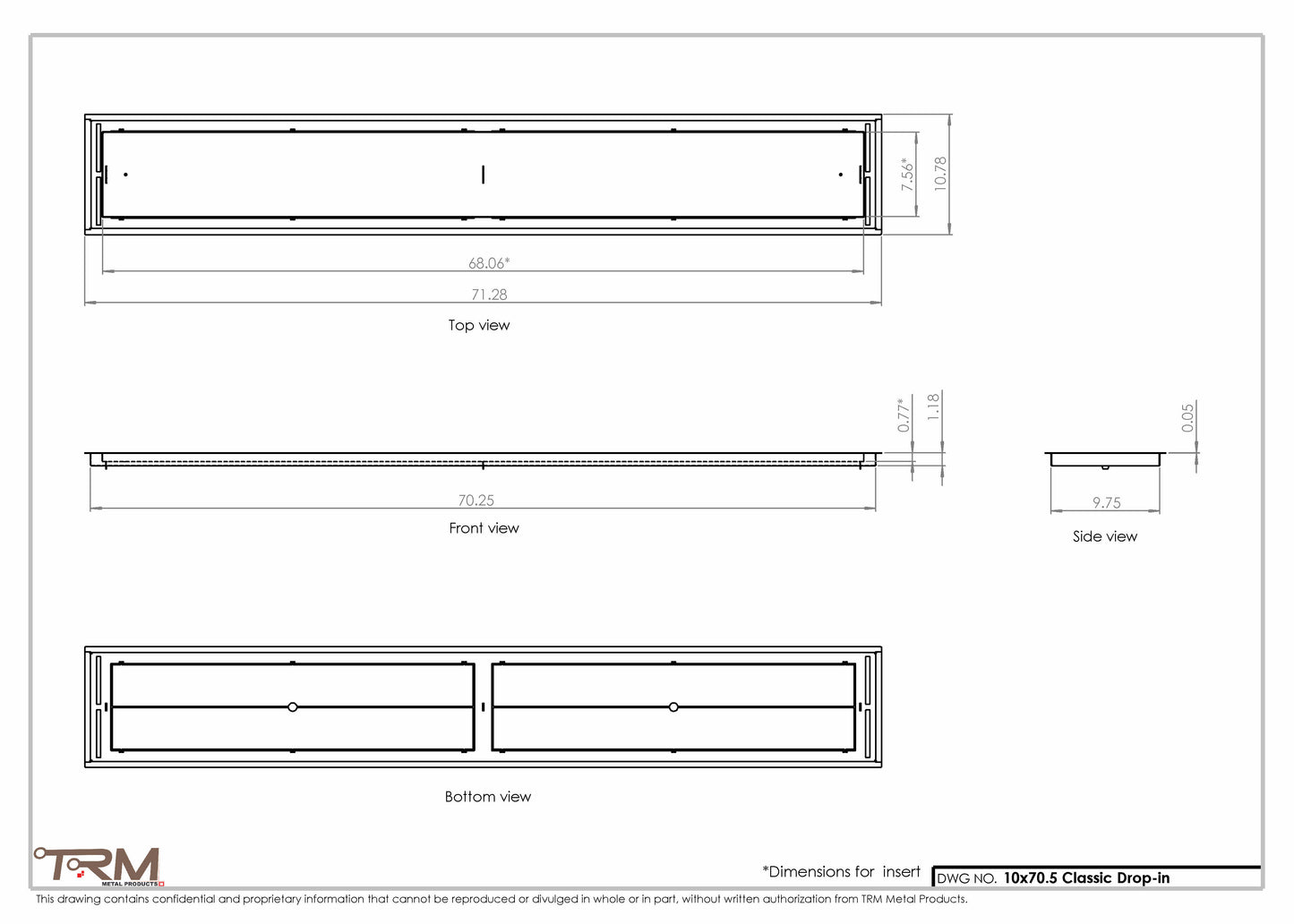 10x70.5 - Classic Drop-in Air Vent, Flush Floor-Matching, All Metal, Floor Vent Cover - TRM Metal  70.5x10