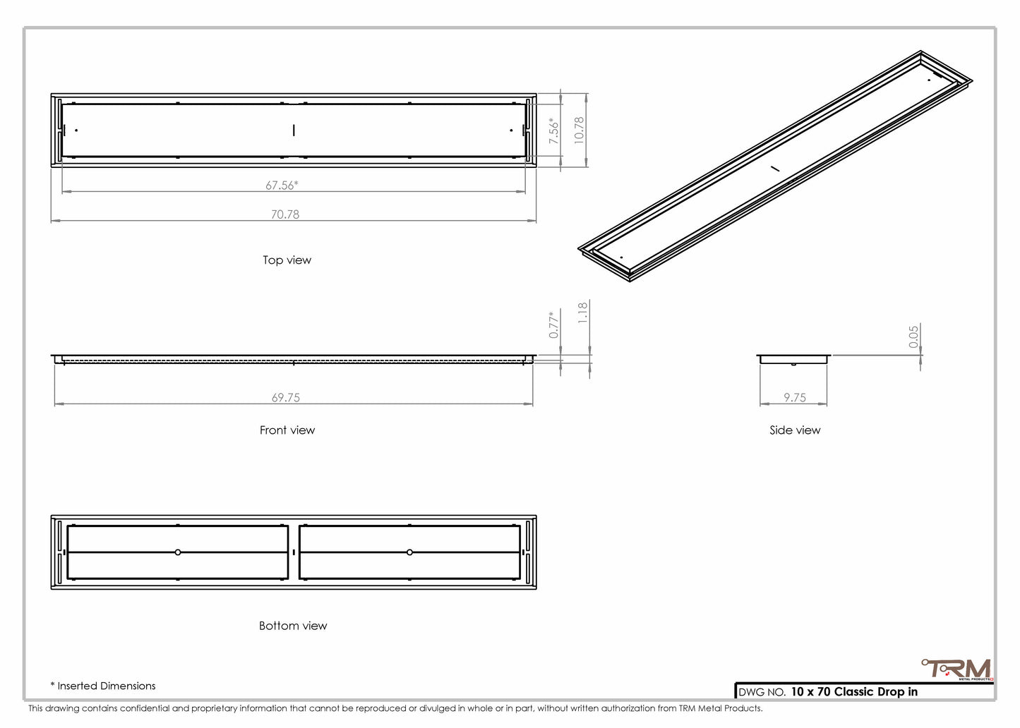 10x70 Classic Drop-in Air Vent, Flush Floor-Matching, All Metal, Floor Vent Cover 70x10