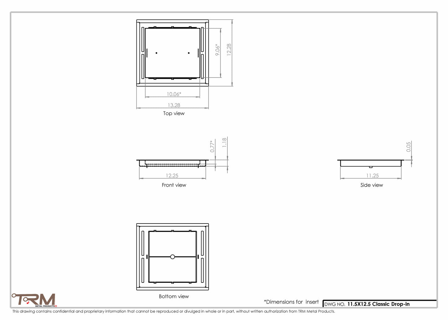 11.5x12.5 - Classic Drop-in Air Vent, Flush Floor-Matching, All Metal, Floor Vent Cover - TRM Metal  12.5x11.5