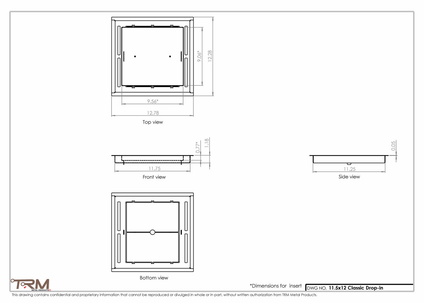 11.5x12 - Classic Drop-in Air Vent, Flush Floor-Matching, All Metal, Floor Vent Cover - TRM Metal  12x11.5