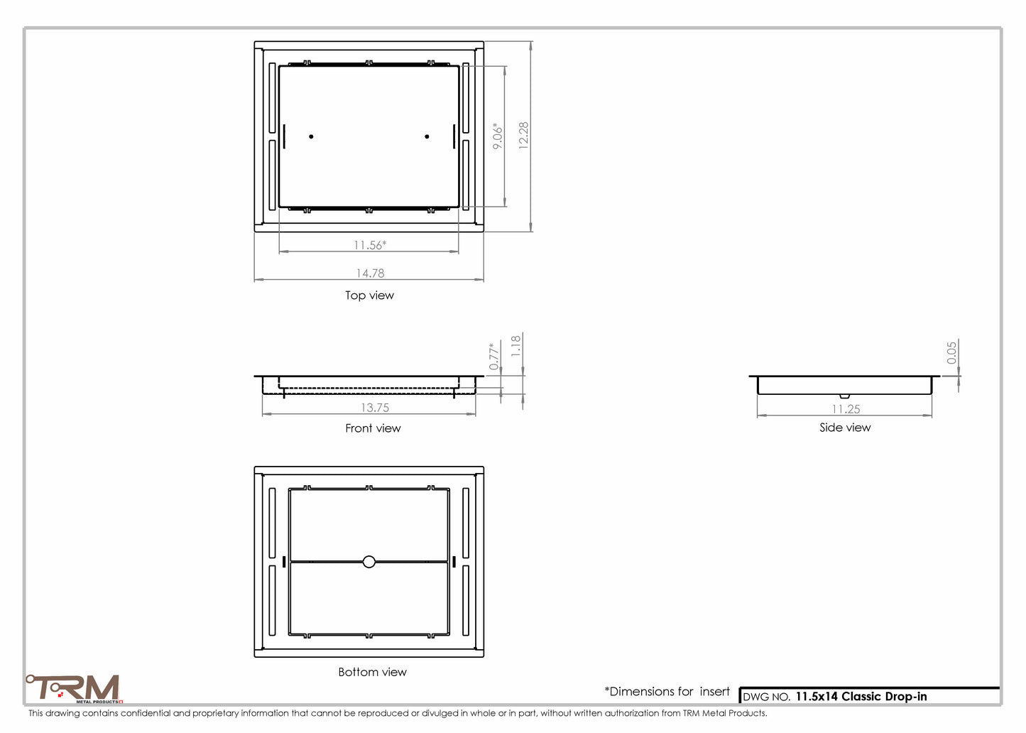 11.5x14 - Classic Drop-in Air Vent, Flush Floor-Matching, All Metal, Floor Vent Cover - TRM Metal  14x11.5