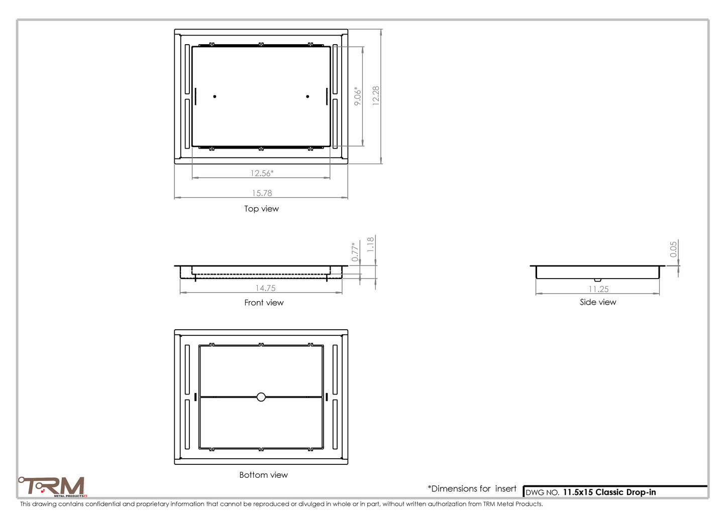11.5x15 - Classic Drop-in Air Vent, Flush Floor-Matching, All Metal, Floor Vent Cover - TRM Metal  15x11.5