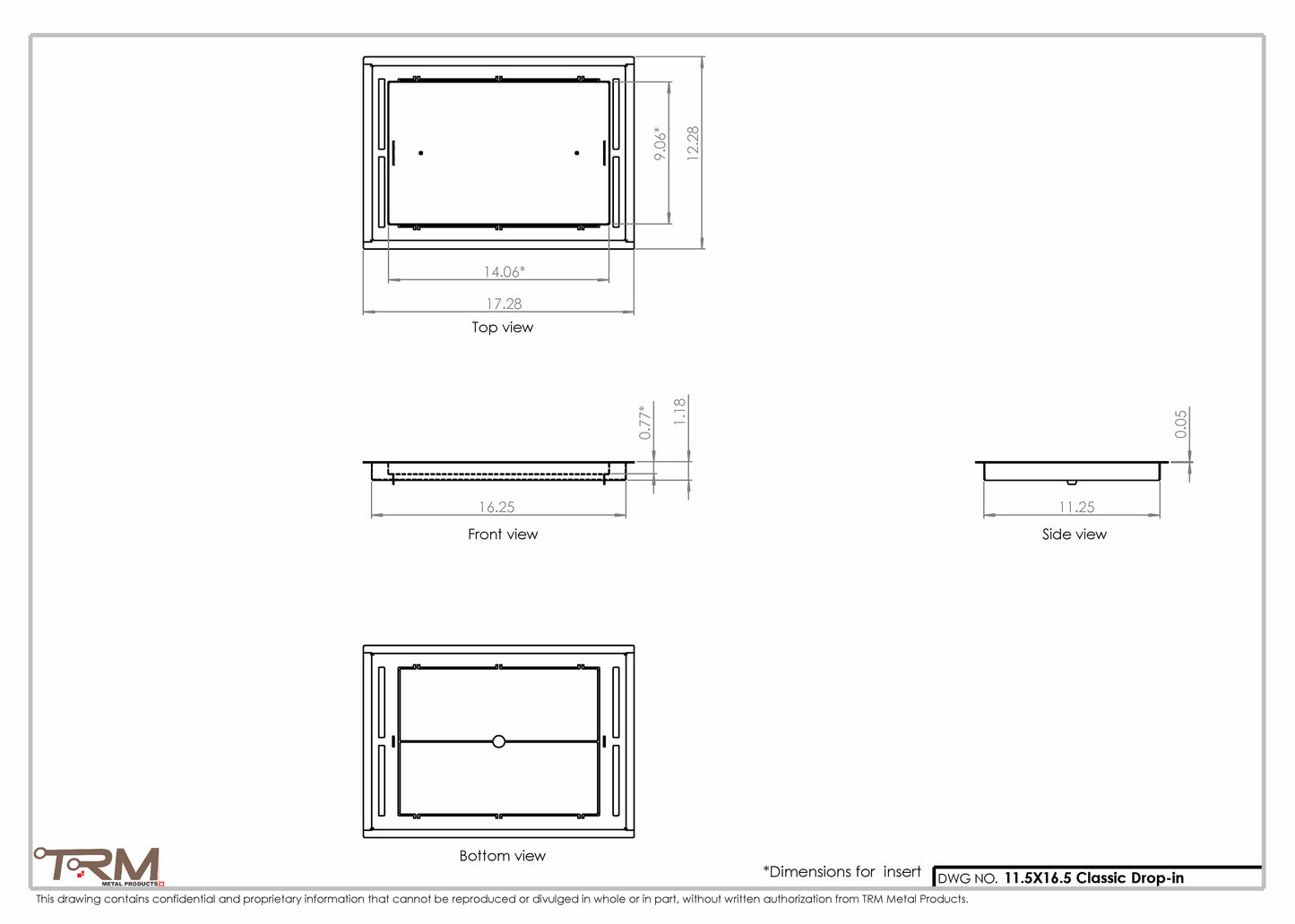 11.5x16.5 - Classic Drop-in Air Vent, Flush Floor-Matching, All Metal, Floor Vent Cover - TRM Metal  16.5x11.5
