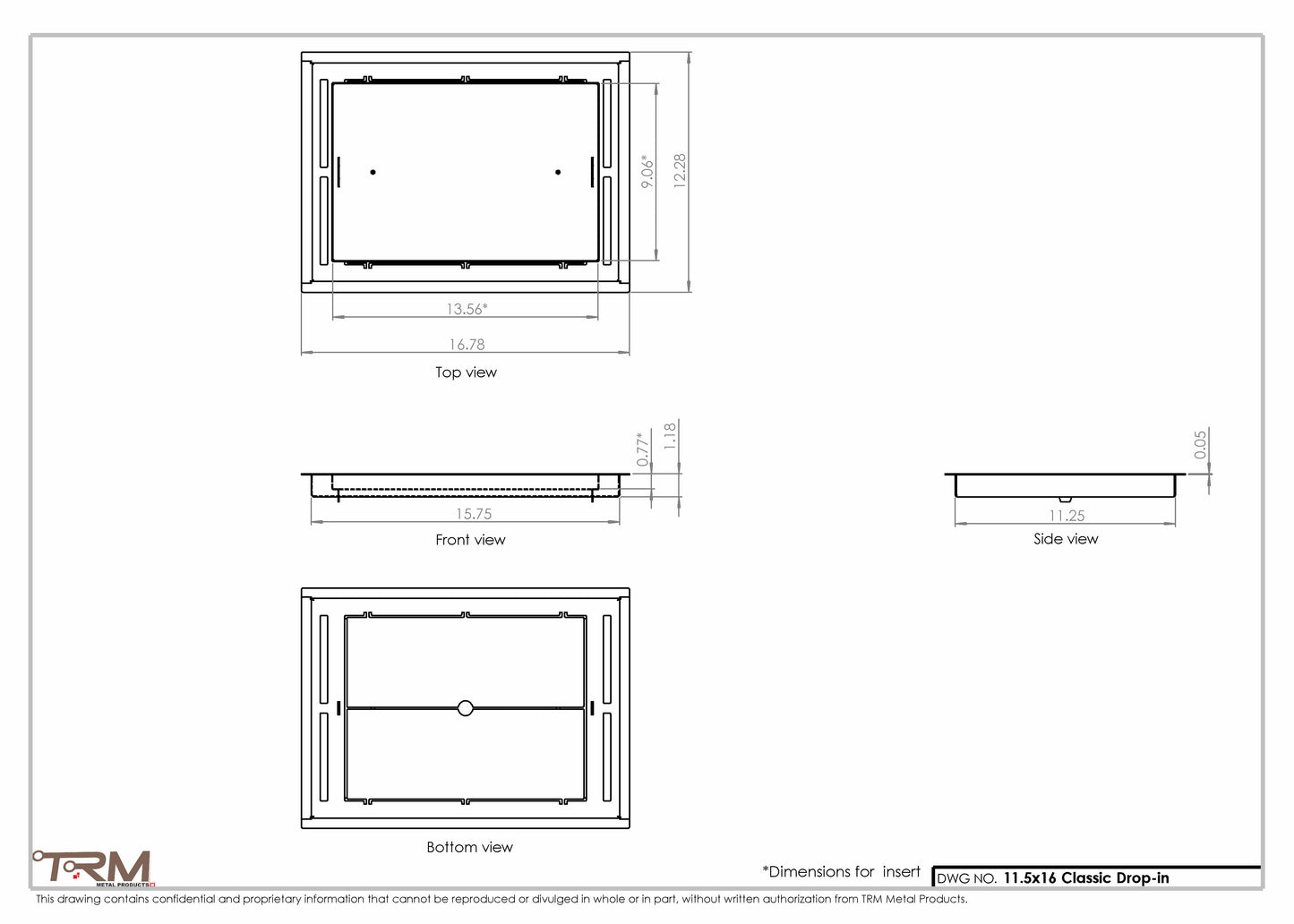 11.5x16 - Classic Drop-in Air Vent, Flush Floor-Matching, All Metal, Floor Vent Cover - TRM Metal  16x11.5