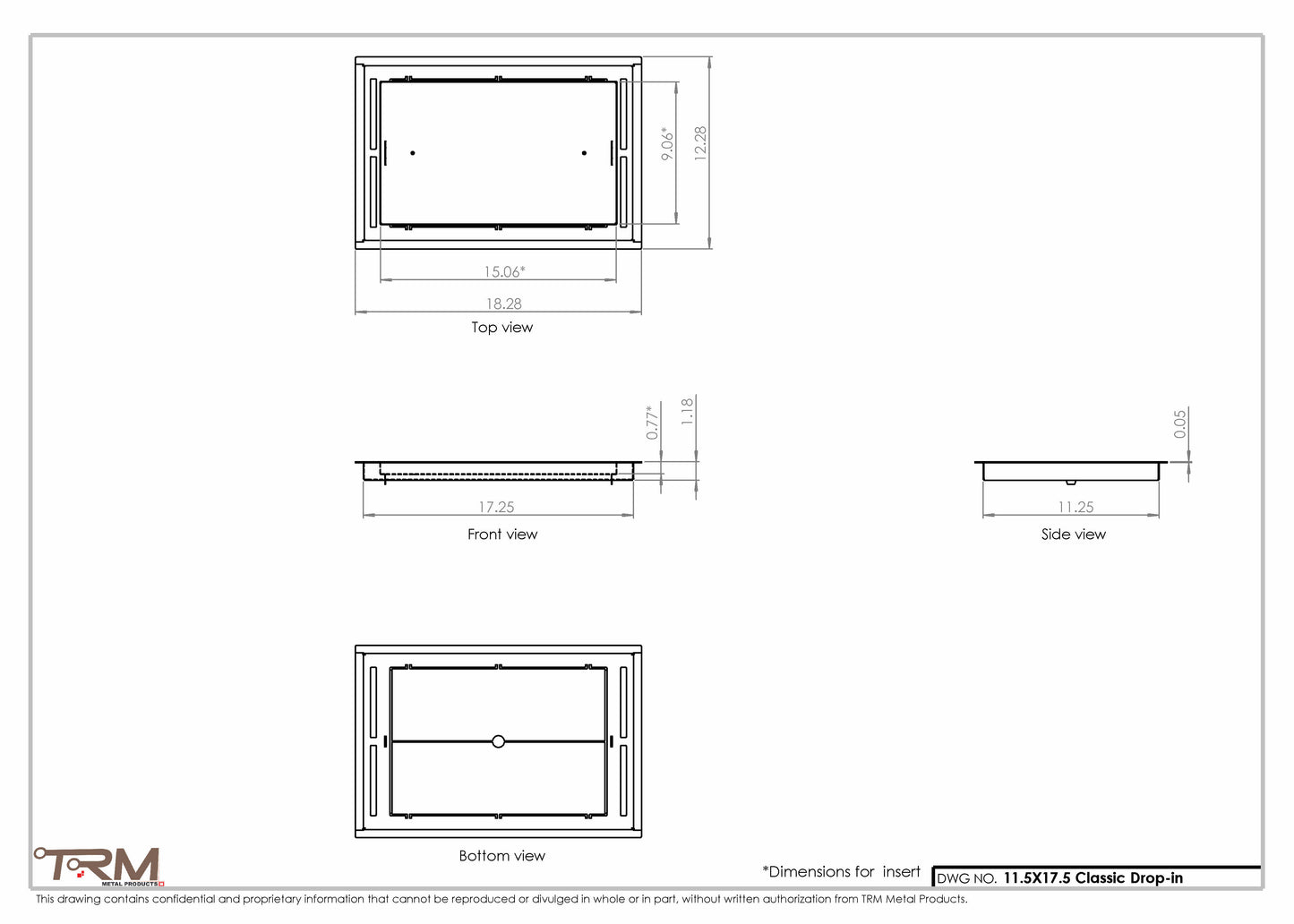 11.5x17.5 - Classic Drop-in Air Vent, Flush Floor-Matching, All Metal, Floor Vent Cover - TRM Metal  17.5x11.5