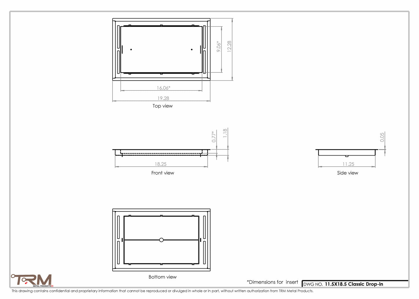 11.5x18.5 - Classic Drop-in Air Vent, Flush Floor-Matching, All Metal, Floor Vent Cover - TRM Metal  18.5x11.5