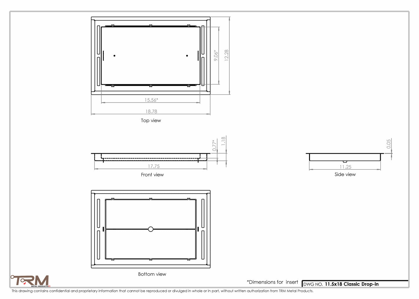 11.5x18 - Classic Drop-in Air Vent, Flush Floor-Matching, All Metal, Floor Vent Cover - TRM Metal  18x11.5