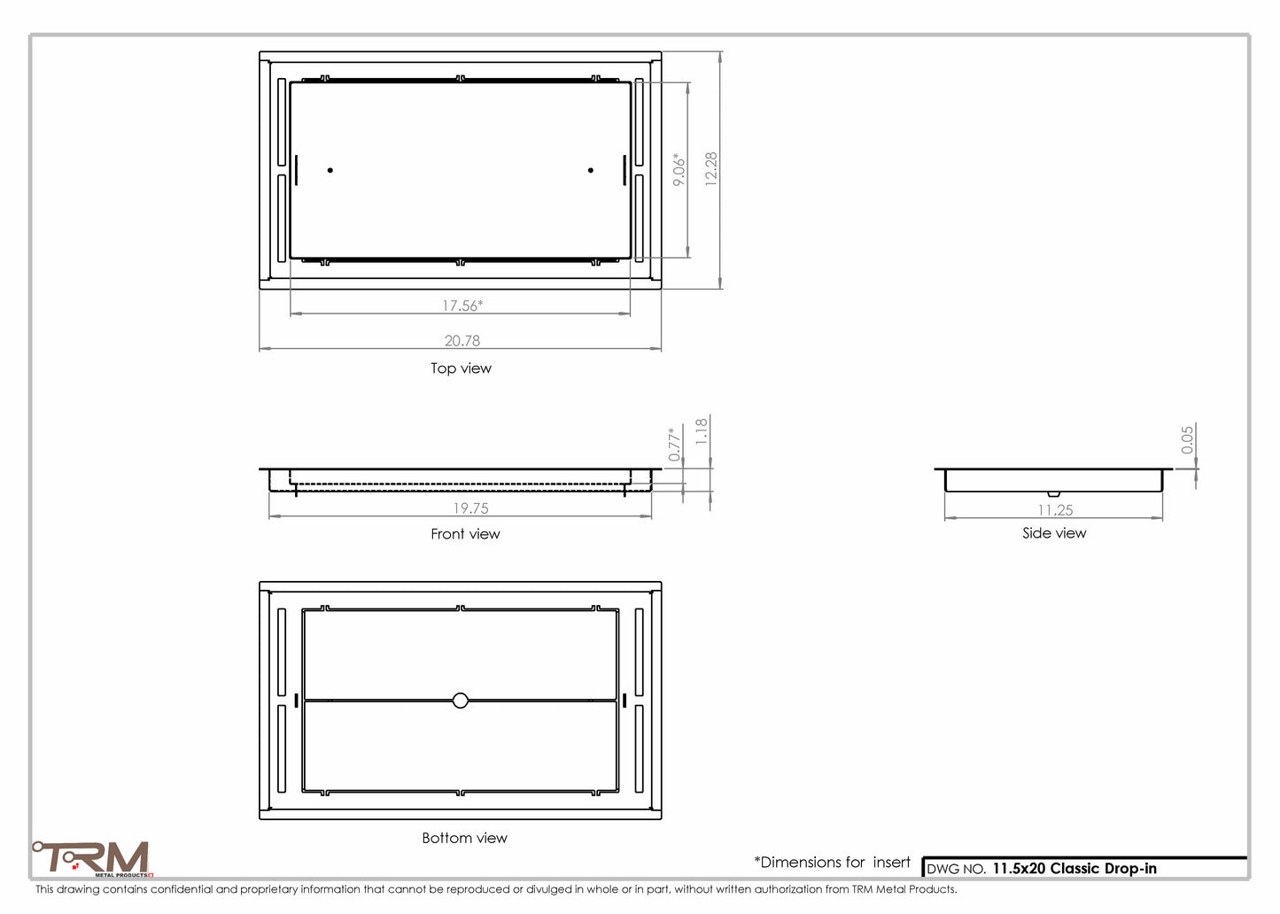 11.5x20 - Classic Drop-in Air Vent, Flush Floor-Matching, All Metal, Floor Vent Cover - TRM Metal  20x11.5