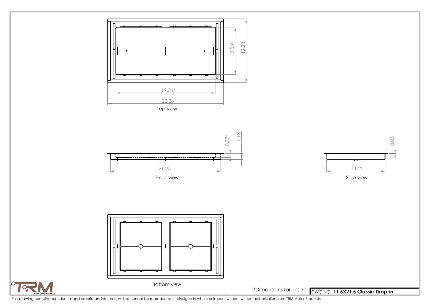 11.5x21.5 - Classic Drop-in Air Vent, Flush Floor-Matching, All Metal, Floor Vent Cover - TRM Metal  21.5x11.5