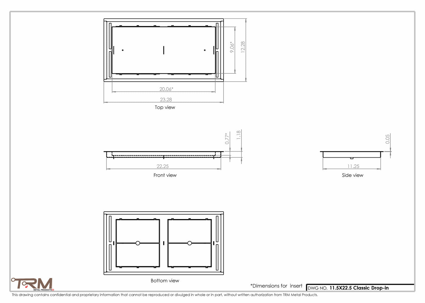 11.5x22.5 - Classic Drop-in Air Vent, Flush Floor-Matching, All Metal, Floor Vent Cover - TRM Metal  22.5x11.5