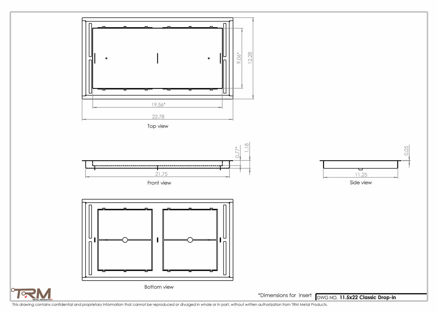 11.5x22 - Classic Drop-in Air Vent, Flush Floor-Matching, All Metal, Floor Vent Cover - TRM Metal  22x11.5