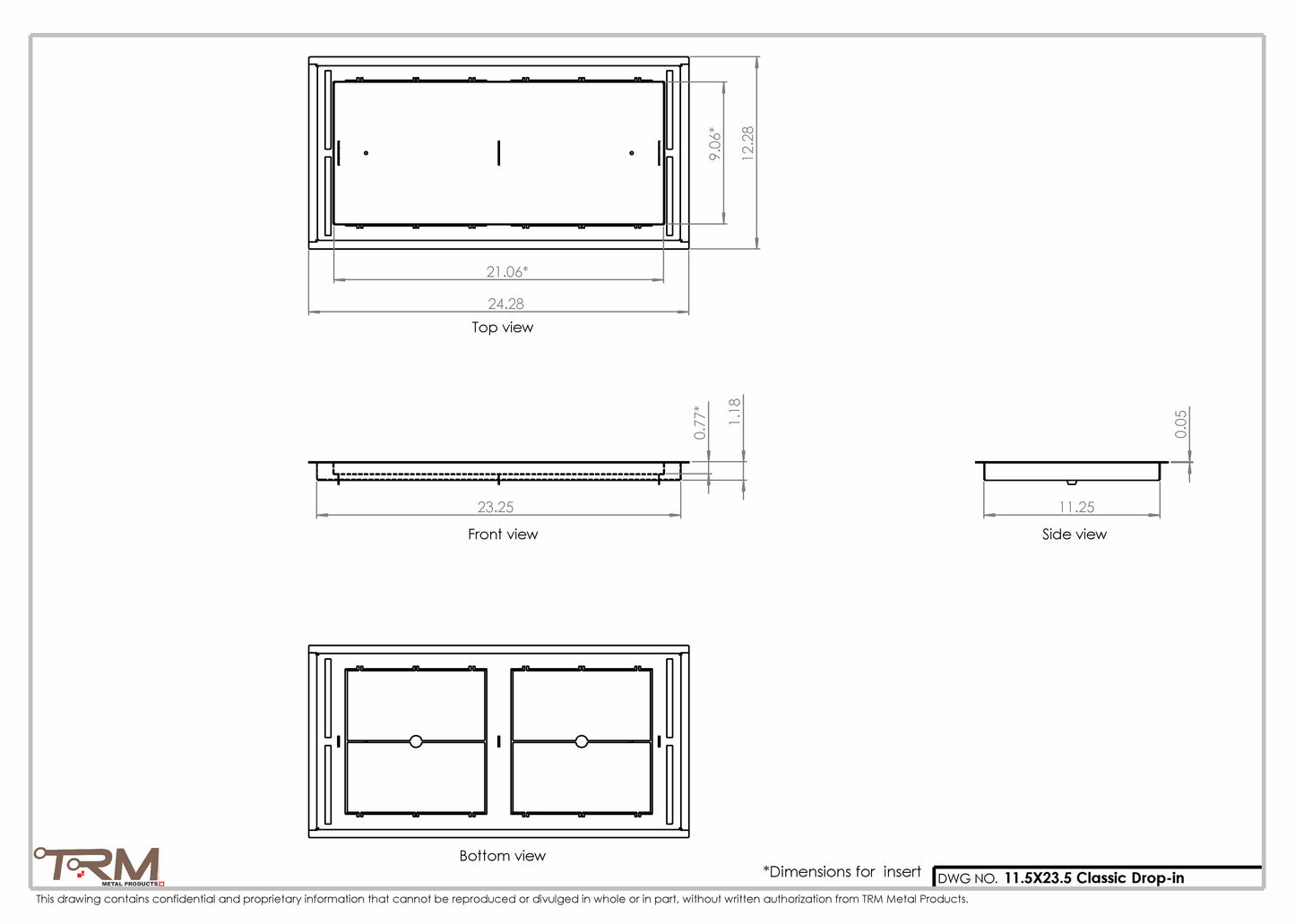 11.5x23.5 - Classic Drop-in Air Vent, Flush Floor-Matching, All Metal, Floor Vent Cover - TRM Metal  23.5x11.5