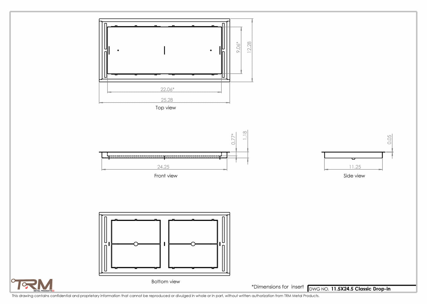 11.5x24.5 - Classic Drop-in Air Vent, Flush Floor-Matching, All Metal, Floor Vent Cover - TRM Metal  24.5x11.5