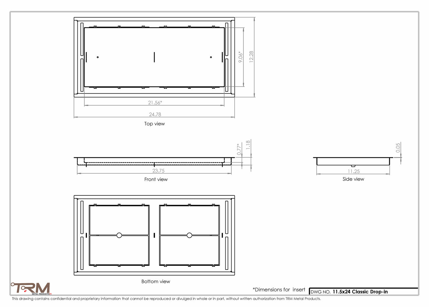 11.5x24 - Classic Drop-in Air Vent, Flush Floor-Matching, All Metal, Floor Vent Cover - TRM Metal  24x11.5