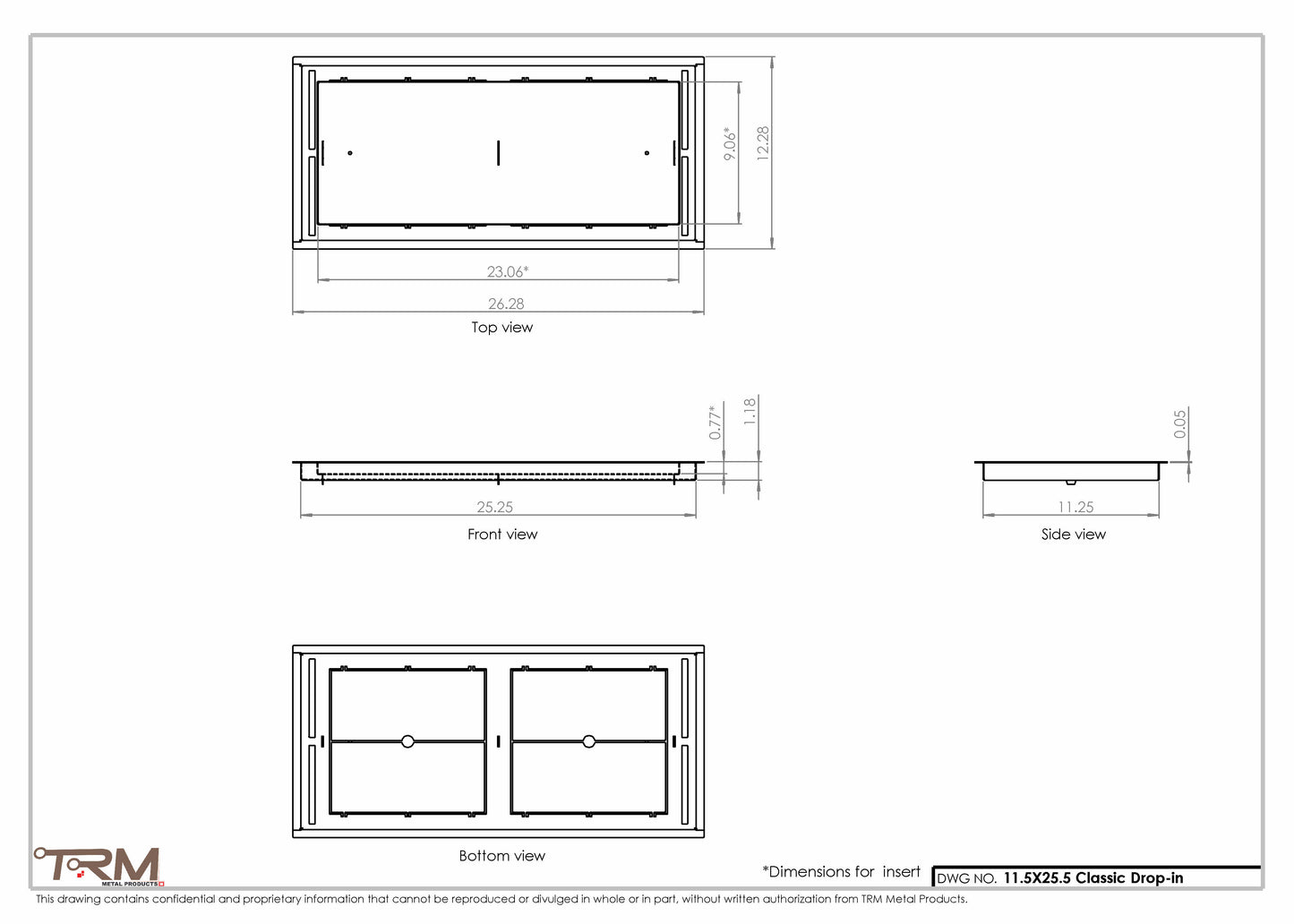 11.5x25.5 - Classic Drop-in Air Vent, Flush Floor-Matching, All Metal, Floor Vent Cover - TRM Metal  25.5x11.5