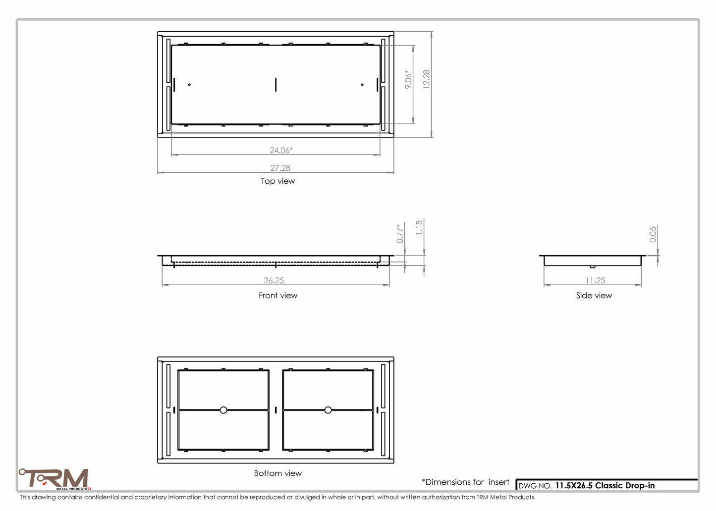 11.5x26.5 - Classic Drop-in Air Vent, Flush Floor-Matching, All Metal, Floor Vent Cover - TRM Metal  26.5x11.5