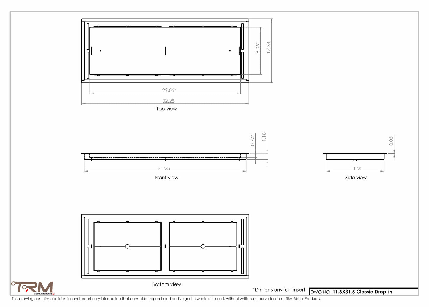 11.5x31.5 - Classic Drop-in Air Vent, Flush Floor-Matching, All Metal, Floor Vent Cover - TRM Metal  31.5x11.5