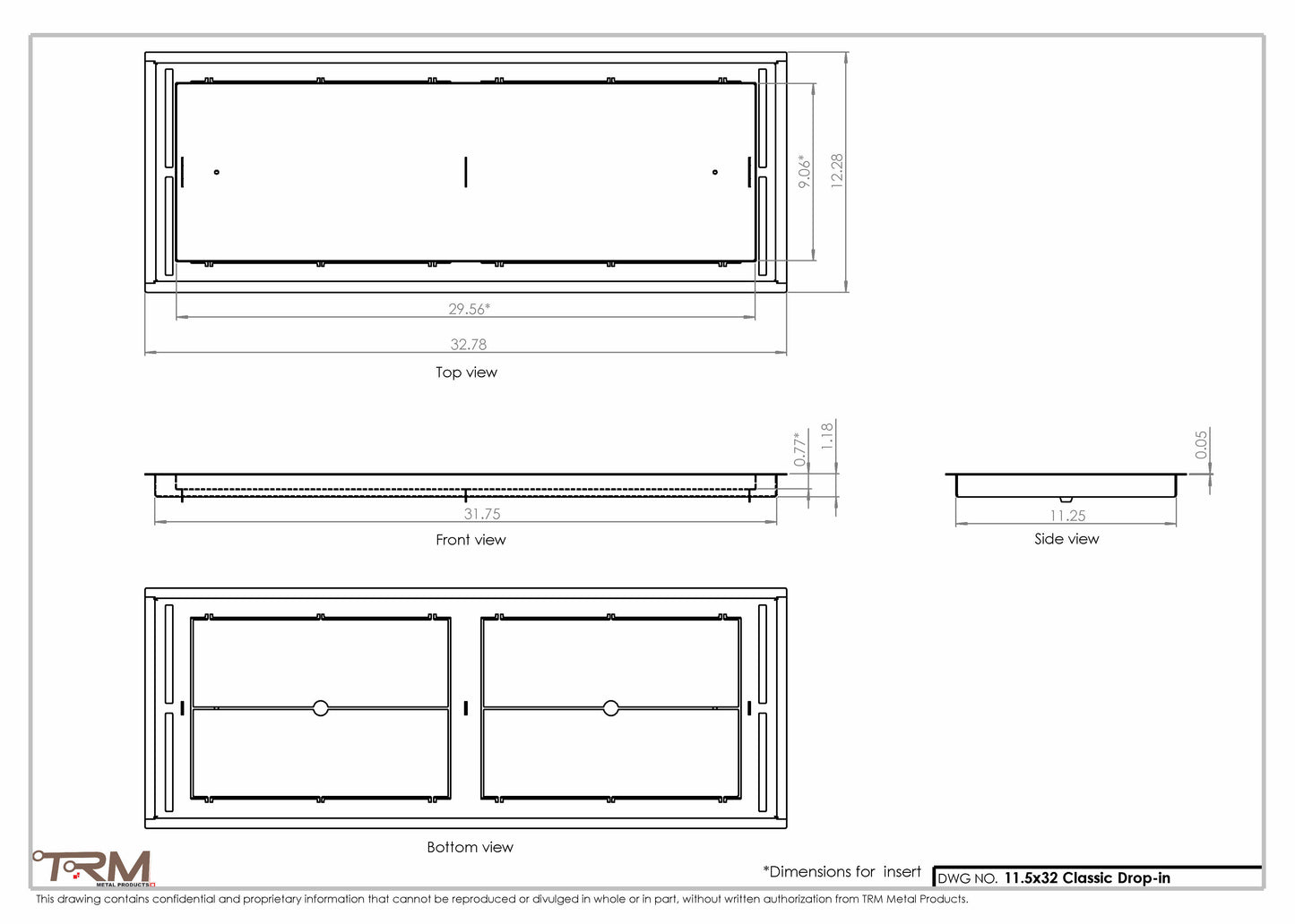 11.5x32 - Classic Drop-in Air Vent, Flush Floor-Matching, All Metal, Floor Vent Cover - TRM Metal  32x11.5