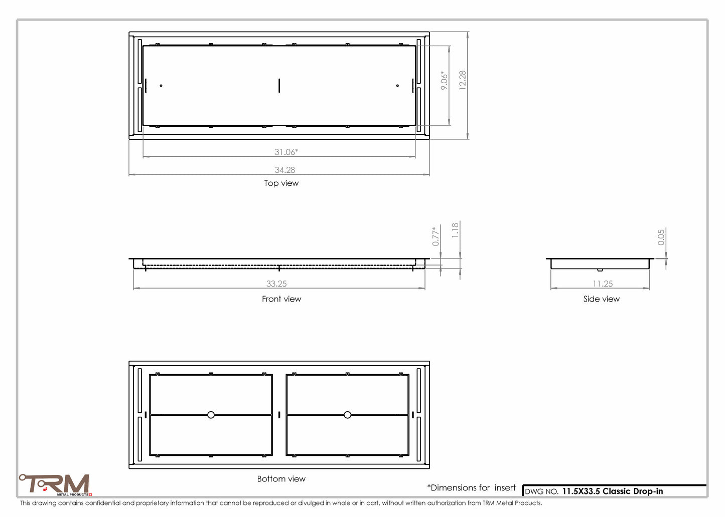 11.5x33.5 - Classic Drop-in Air Vent, Flush Floor-Matching, All Metal, Floor Vent Cover - TRM Metal  33.5x11.5